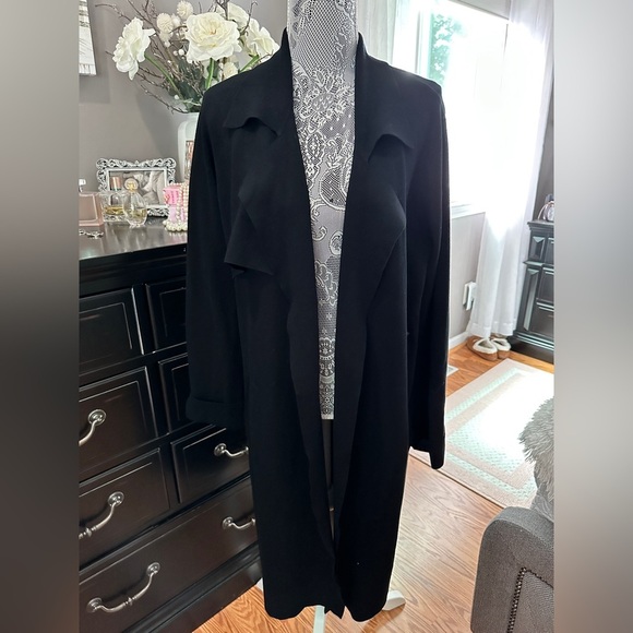 Soia & Kyo Black Long Waterfall Collar Coat Lightweight Drape Jacket Size M - Picture 3 of 16